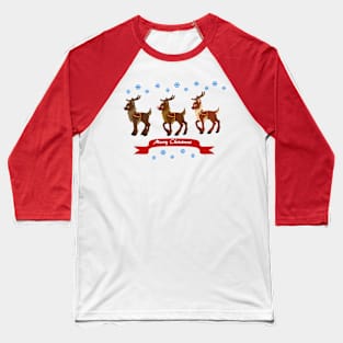 Three Reindeer and Snowman Baseball T-Shirt